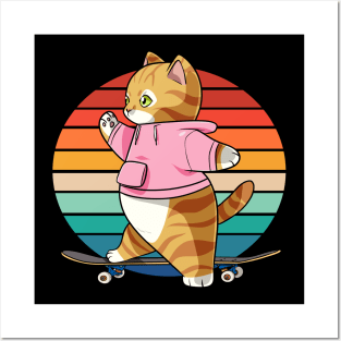 Orange Tabby Cat Skater Skateboarder Posters and Art